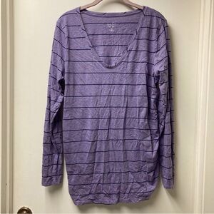 5/$15 Isabel Maternity Purple & Navy Striped LS Top XXL